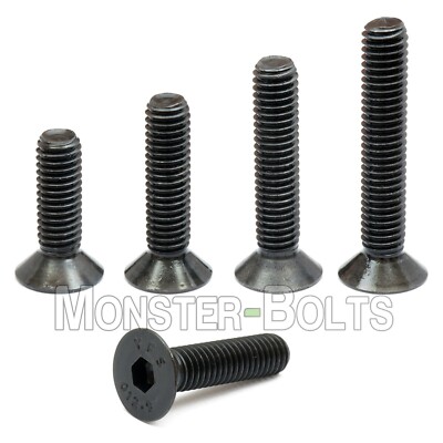 M8 Flat Head Socket Cap Screws, 12.9 Steel w/ Black Oxide DIN 7991, 1.25 Coarse