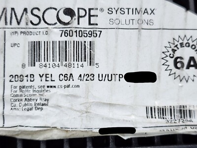 Commscope Systimax GigaSPEED X10D Cat6A U/UTP Plenum Network Cable Yellow /100ft