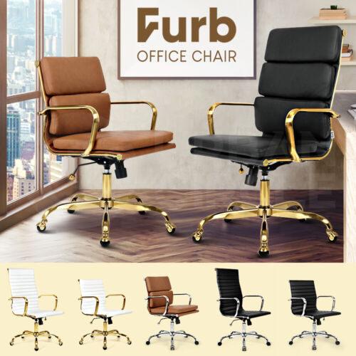 Furb Executive Office Chair Ergonomic Mid High-Back PU Leather/Fabric Seat - Picture 1 of 279