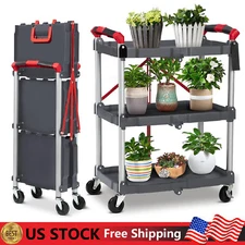 3 Tier Foldable Utility Cart ,Service Rolling Cart 168LBS with Lockable Wheels