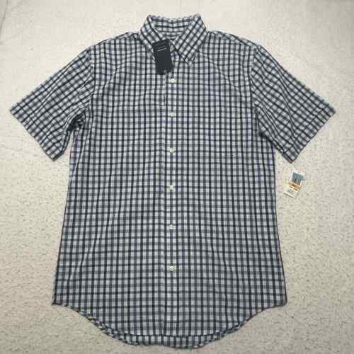 Arrow Men's Small Short Sleeve Plaid Blue & White Button Front Lightweight Shirt - Afbeelding 1 van 15