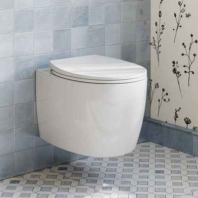 Elongated Wall Hung Toilet,Rimless Tornado FlushUF Soft Close Quick Release Seat