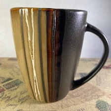 Home Trends Bazaar Brown 14oz Coffee Mug w Embossed Stripe Brown/Tan Striped