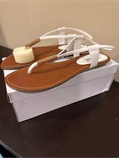 Women's White Strap Sandals with Tan Footbed