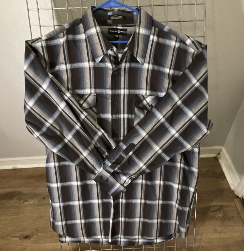 Beverly Hills Polo Club Men's 4XLB Gray/Black Plaid Flannel Pocket Shirt