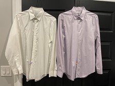 2 Calvin Klein Performance Non-Iron Slim Fit Dress Shirt 16.5 34/35 Purple White