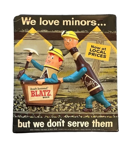 VTG RARE 1950s Blatz Beer Bottle Man Vacuform Sign Display We Don't Serve Minors