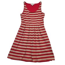 ELLE Striped Fit & Flare Dress Sleeveless Casual Red Beige Size 4