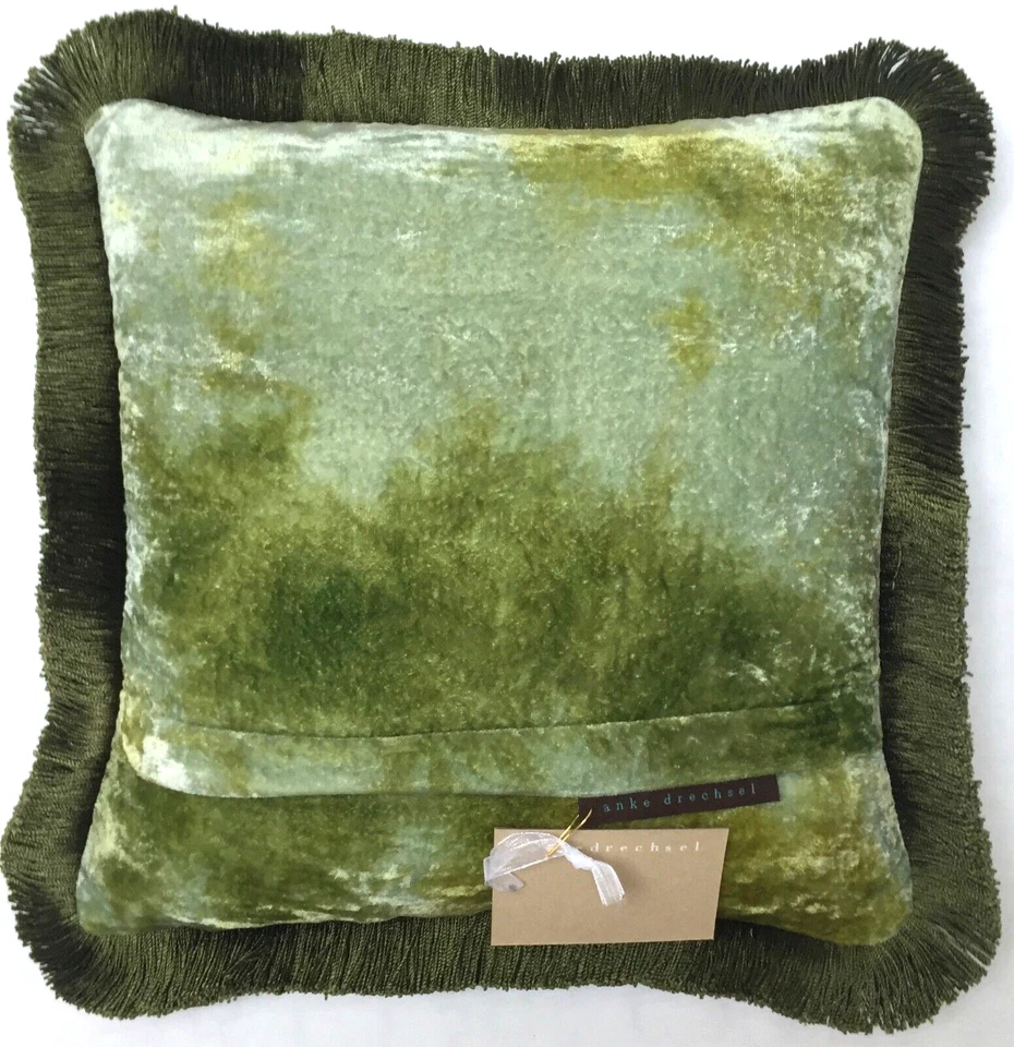 Anke Drechsel Kissen PLAIN Grün Franzen Shaded Mint 100% Seiden Samt Cushion - Bild 4 von 4