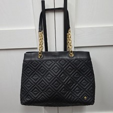 Tory Burch Black Quilted Shoulder Bag, Gold Chain Strap, Zip, Detachable
