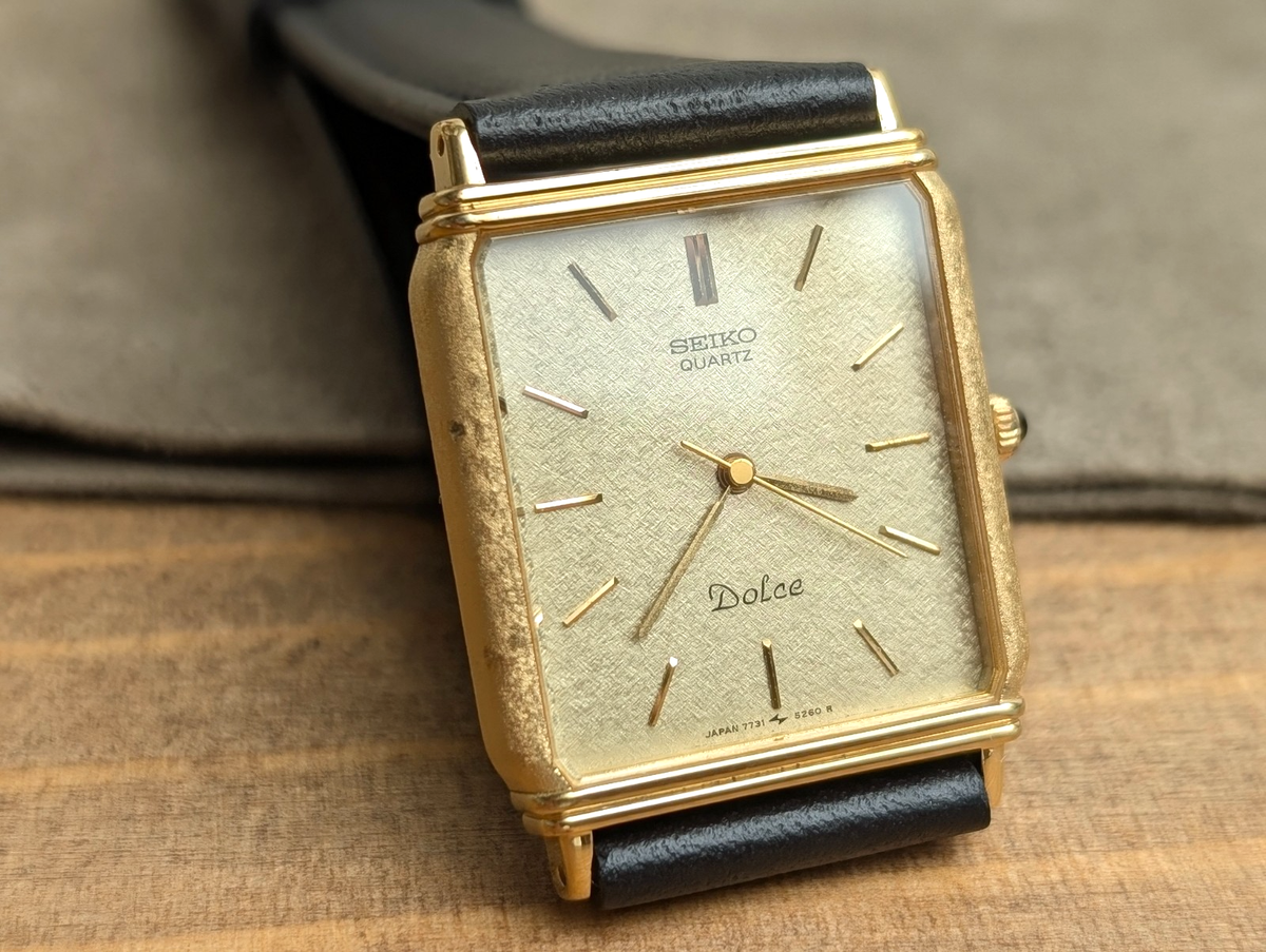 1986 SEIKO Dolce 7731-5230 Gold Dial Quartz Men's Watch Vintage