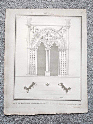 Ein Bogen im Presbyterium, Ely Kathedrale - antiker Druck - 1808