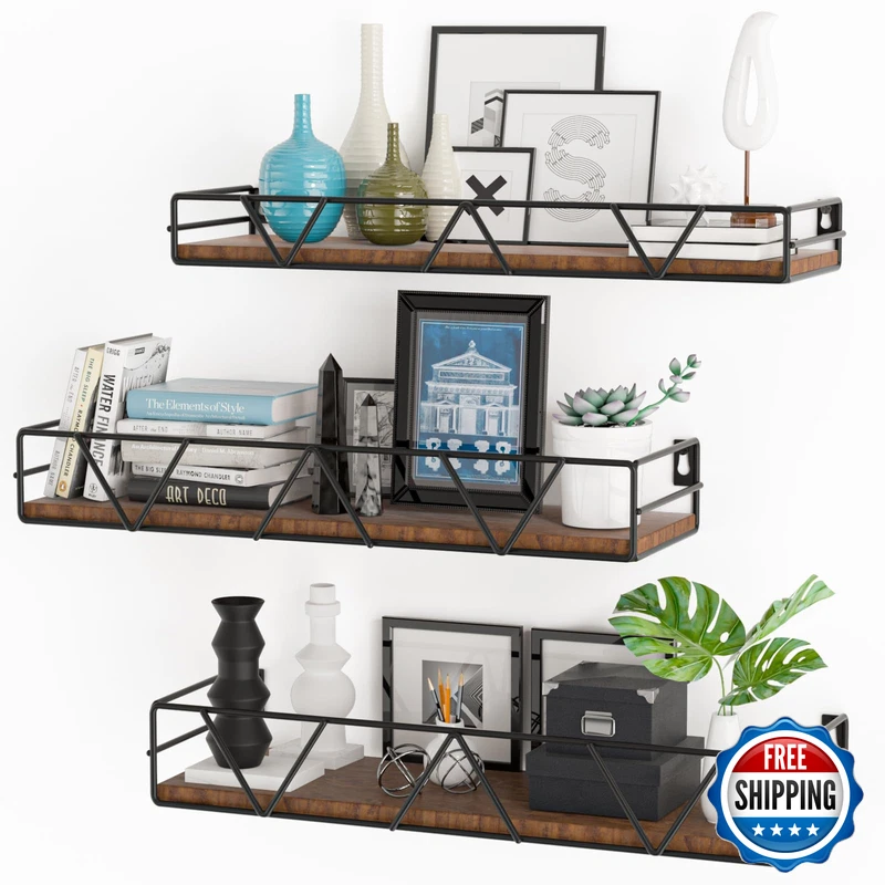 Amaoot Floating Shelves Set Of 3 Home Wood Wall Shelf Farmhouse Shelf For