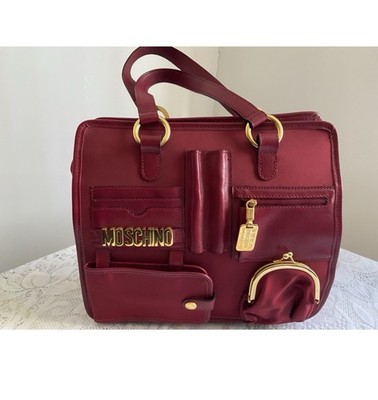 Vintage Moschino by Redwall Satin Novelty Satchel Red Gold Hardware Heart Charm