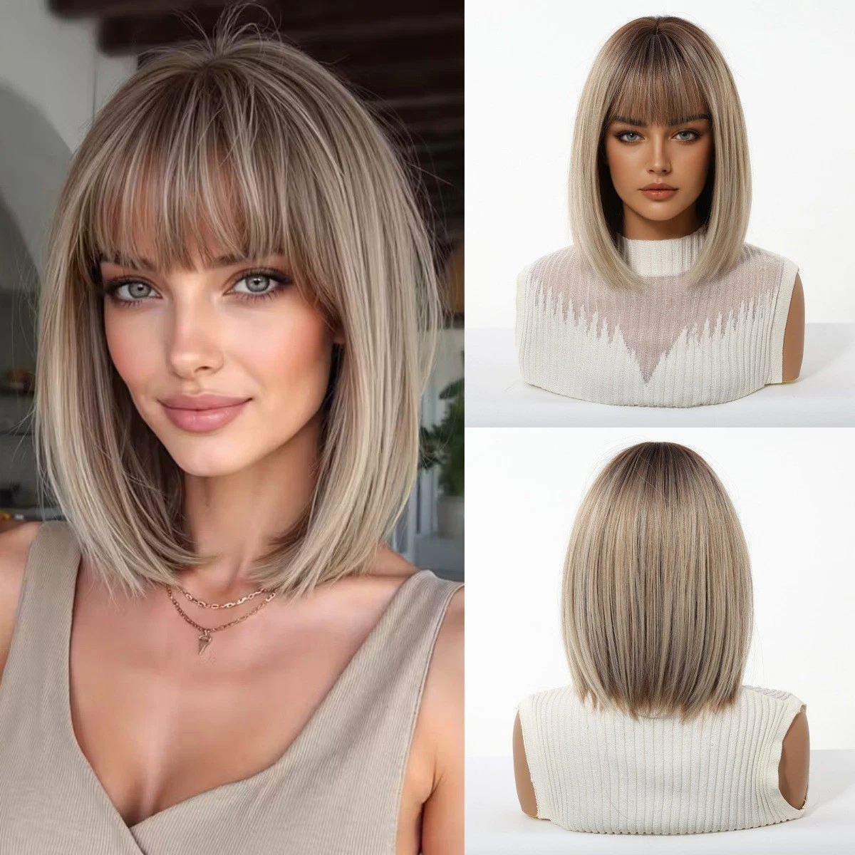 Women Silver Heat Resistant Synthetic Bob Party Neon Wig Bangs 12 Inch Neon Colorful Bob Wig 12in Synthetic Hair main image 2