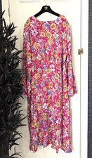 Nobody's Child UK Size 28  Pink Big Floral Tula Open Back Midi Dress