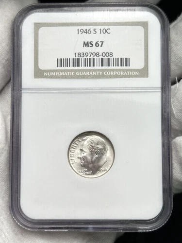 1946-S Roosevelt Dime Ten Cent 10c NGC MS67 90% Silver San Francisco US Coin