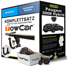 Für PEUGEOT 3008 Hybrid I Typ 0U Anhängerkupplung abnehmbar +eSatz 13pol 09- NEU