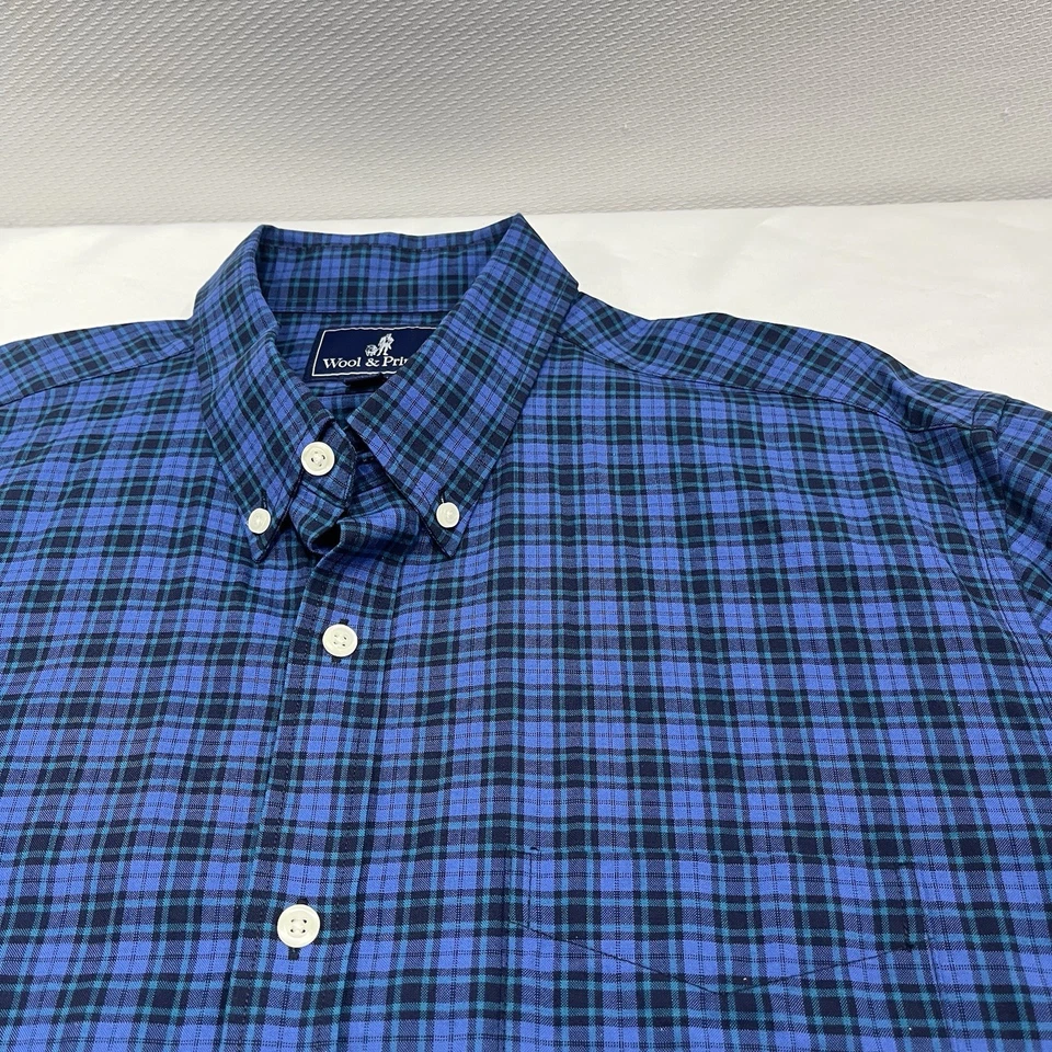 Wool & Prince Shirt Mens L Blue Black Plaid 100% Wool Button Down Long Sleeve - Image 2 of 4