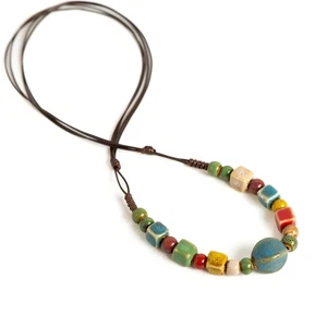 Collier long pendentif perlé Ajustable à la main Bijoux pour femmes à brin simple