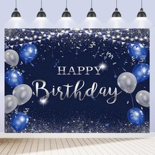 Happy Birthday Backdrop 7x5ft for Men Boys Navy Blue and Silver Happy Birthday B