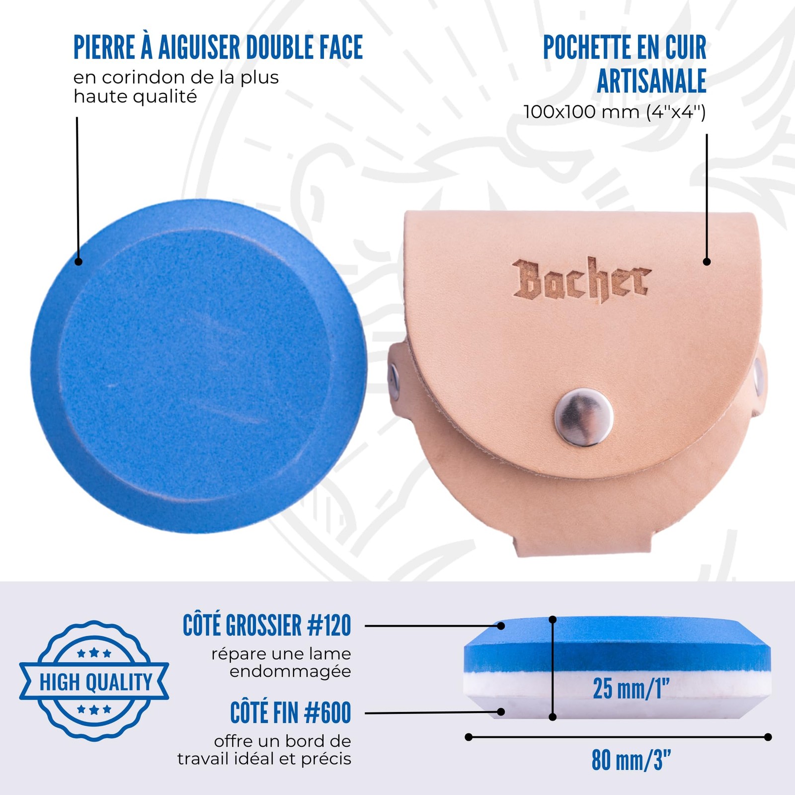Pierre à aiguiser ronde premium pour hachette et couteau de chef - 2