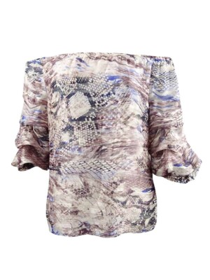MSK Women's Printed Off-The-Shoulder Balloon-Sleeve Top