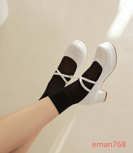 Zapatos informales de tacón alto Mary Janes con punta redonda para mujer talla grande - Imagen 13 de 20