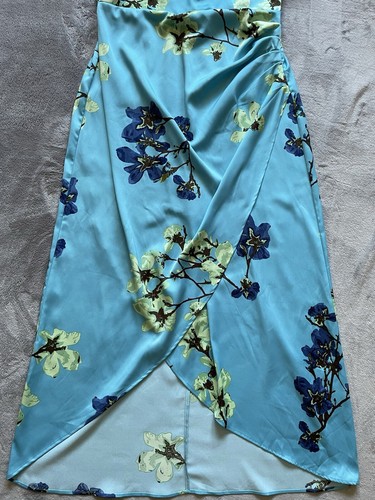 New York & Company Dress Womens Large Teal Floral V-Neck Midi 100% Polyester - Picture 14 of 19