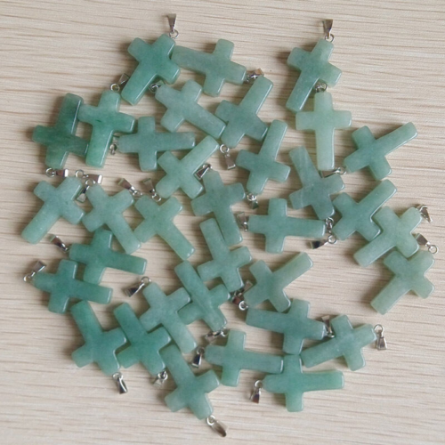 Natural Green Aventurine Stone Cross Bead Pendant 50pcs for Jewelry Making - Bild 5 von 6