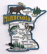 MINNESOTA STATE MAP AND LANDMARKS COLLAGE FRIDGE COLLECTIBLE SOUVENIR MAGNET