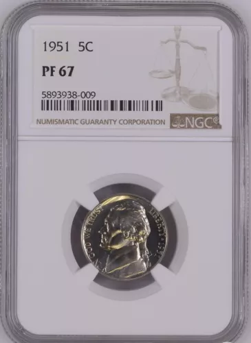 1951 Jefferson Nickel 5 Cents, NGC PF67