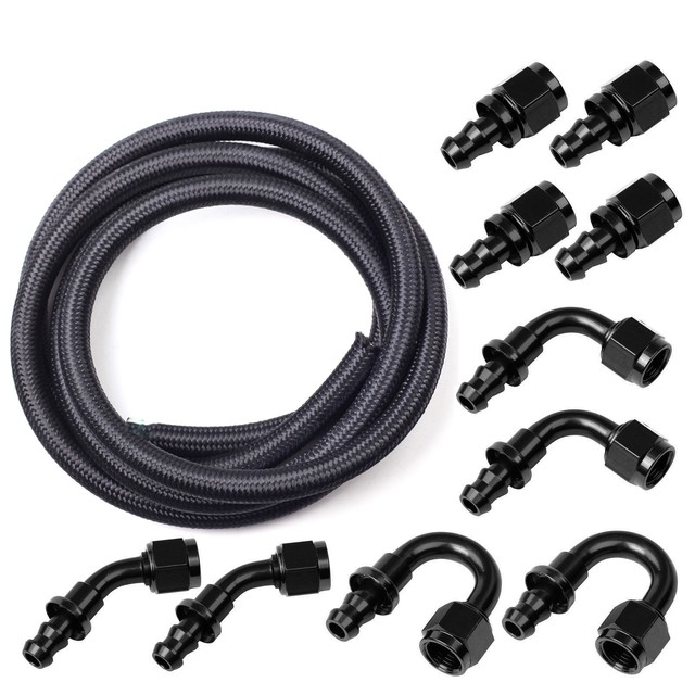 20feet 8an Stainless Steel Braided Fuel Line 10pcs Push Lock Fitting