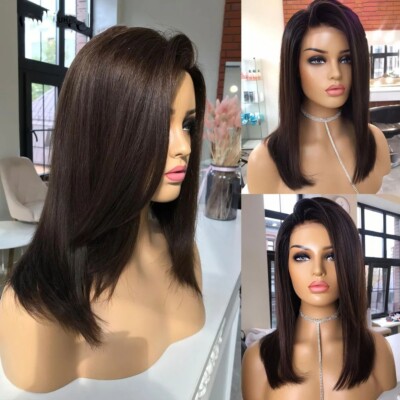 Human Hair Wig Black Short Bob Wig Preplucked 4x4 Lace Wig