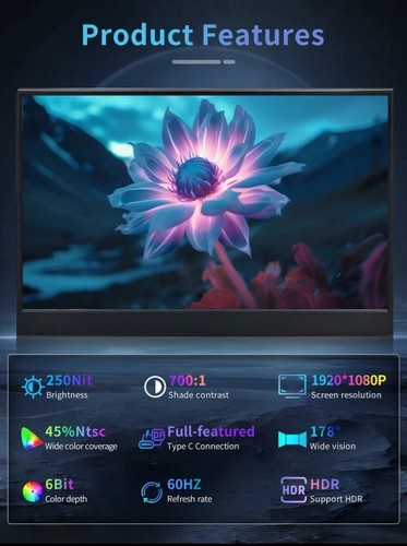 OJAMI Portable Monitor 14-Inch 1920*1080P 60HZ Display Black - 第 2/10 張圖片