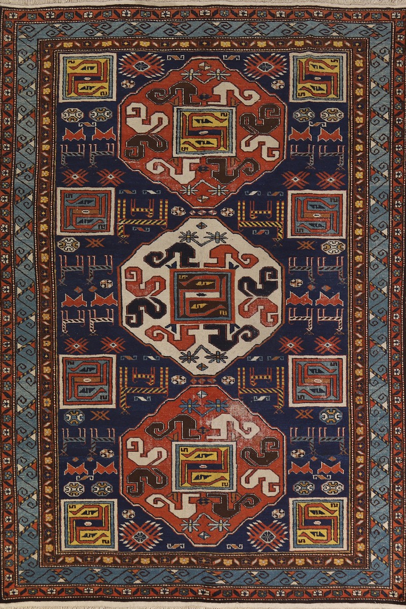 Gabba iranian rug※今だけお値下げ！ Antique Blue Vegetable Dye Russian Kazak Oriental Hand-made Area