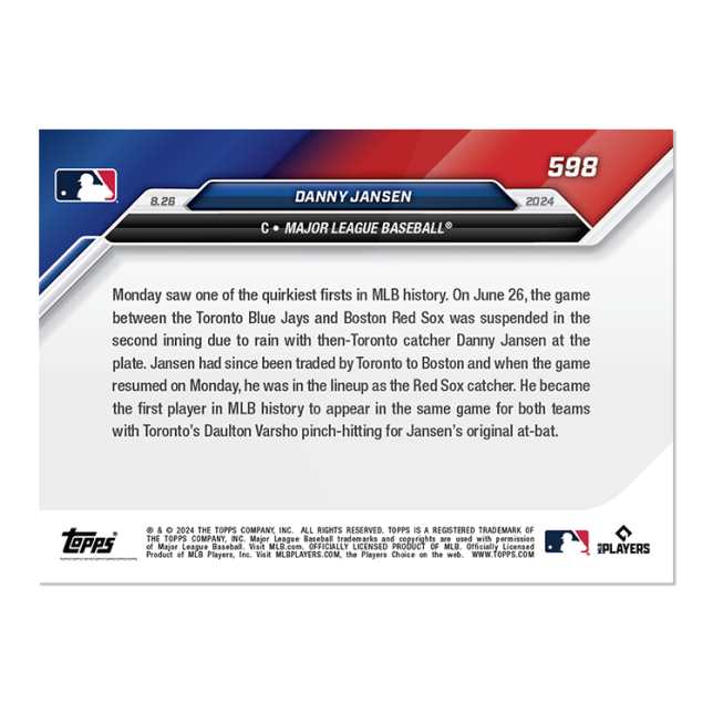 Danny Jansen 1st to play for both teams game 2024 MLB TOPPS