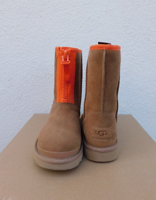 UGG CHESTNUT CLASSIC SHORT ZIPPER TAPE LOGO SUEDE WOOL BOOTS