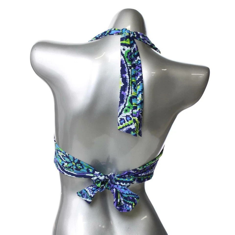 Ralph Lauren Mujer 8 Top de Natación Halter Azul Geométrico Bikini Azul/Verde Combo Foto 4 de 4