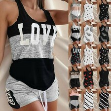 Women Sleeveless Floral Casual Sports Shaping Yoga Gym Short Pants Set Two Piece