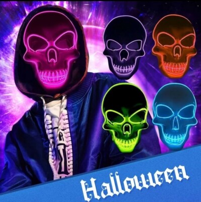 Masque De Fête Lumineux à LED Pour Halloween Masque Néon Cosplay Mascara Horreur