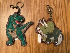 CHALA DINOSAUR KEY FOBS - T REX & TRICERATOPS - COIN PURSE ON THE BACK