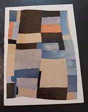 vtg art postcard Lucy Mooney Blocks and strips work clothes quilt oversize