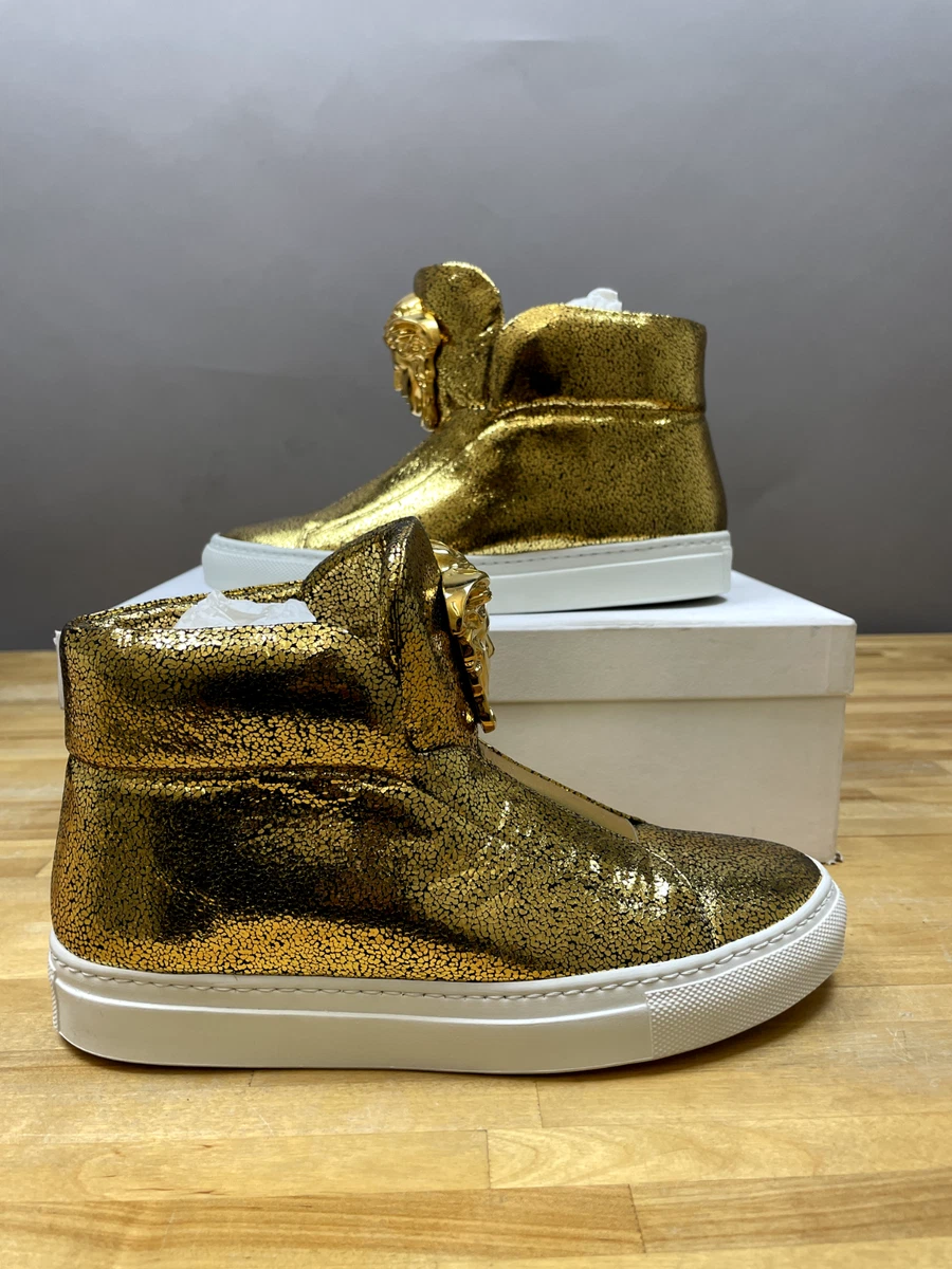 VERSACE Gold Leather Palazzo Meduza High Top Sneakers DSL938D Gold