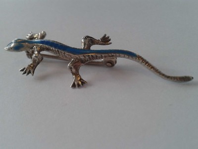 Art Nouveau Salamander Brooch with Blue Enamel Silver Jewelry NEW