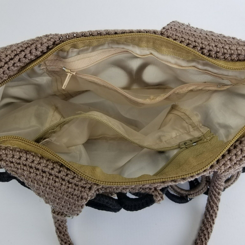 VTG Handmade Crochet Rings Purse Shoulder Bag Lined Zip Pockets Boho 1970s - Picture 7 of 14