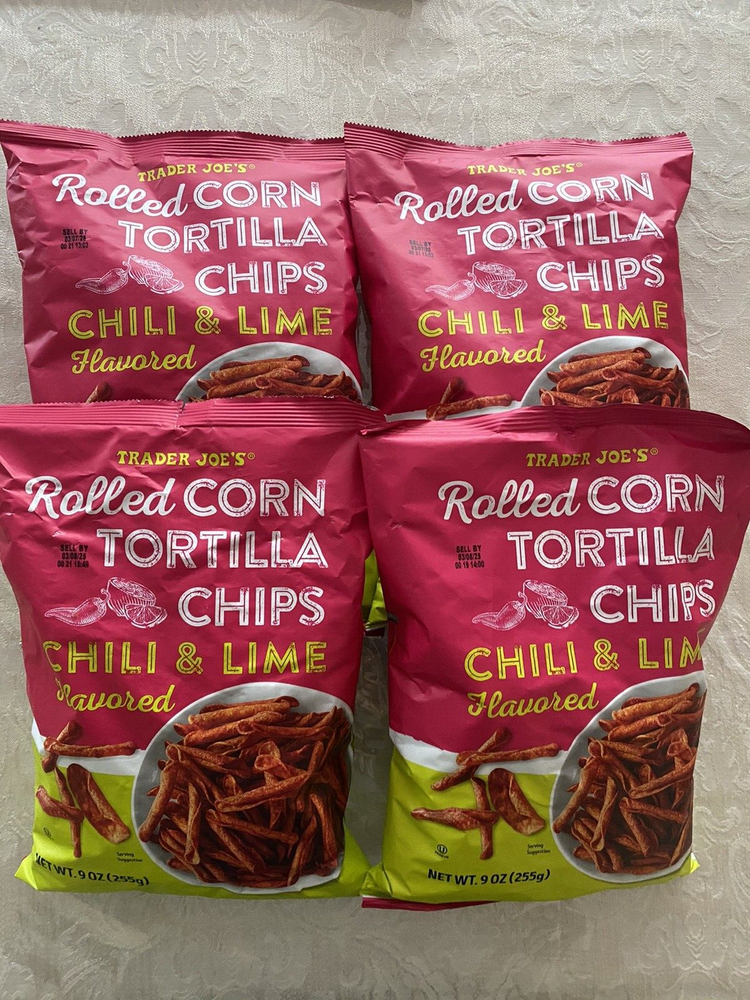 New *4 PACKS* Trader Joe's Rolled Corn Tortilla Chips Chili & Lime Flavored