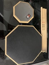 Drum Practice Pad Set 12 in &. 6 in with Double Sided Silent Drum, (used) sticks