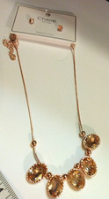 Pink, Rose Gold Tone Necklace and Earrings set