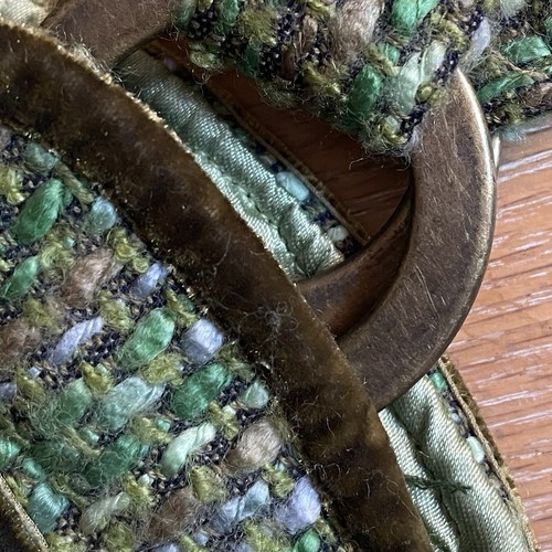 Shiraleah Boho Shoulder Tote Satchel Green Tweed Shoulder Bag Velvet Trim Preppy - Picture 6 of 14
